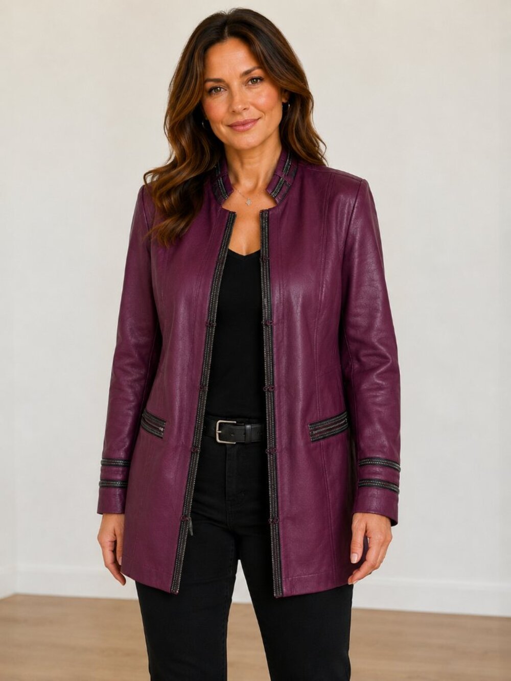 Joseph Ribkoff Long Military Jacket XL NWT Mulberry Faux Leather